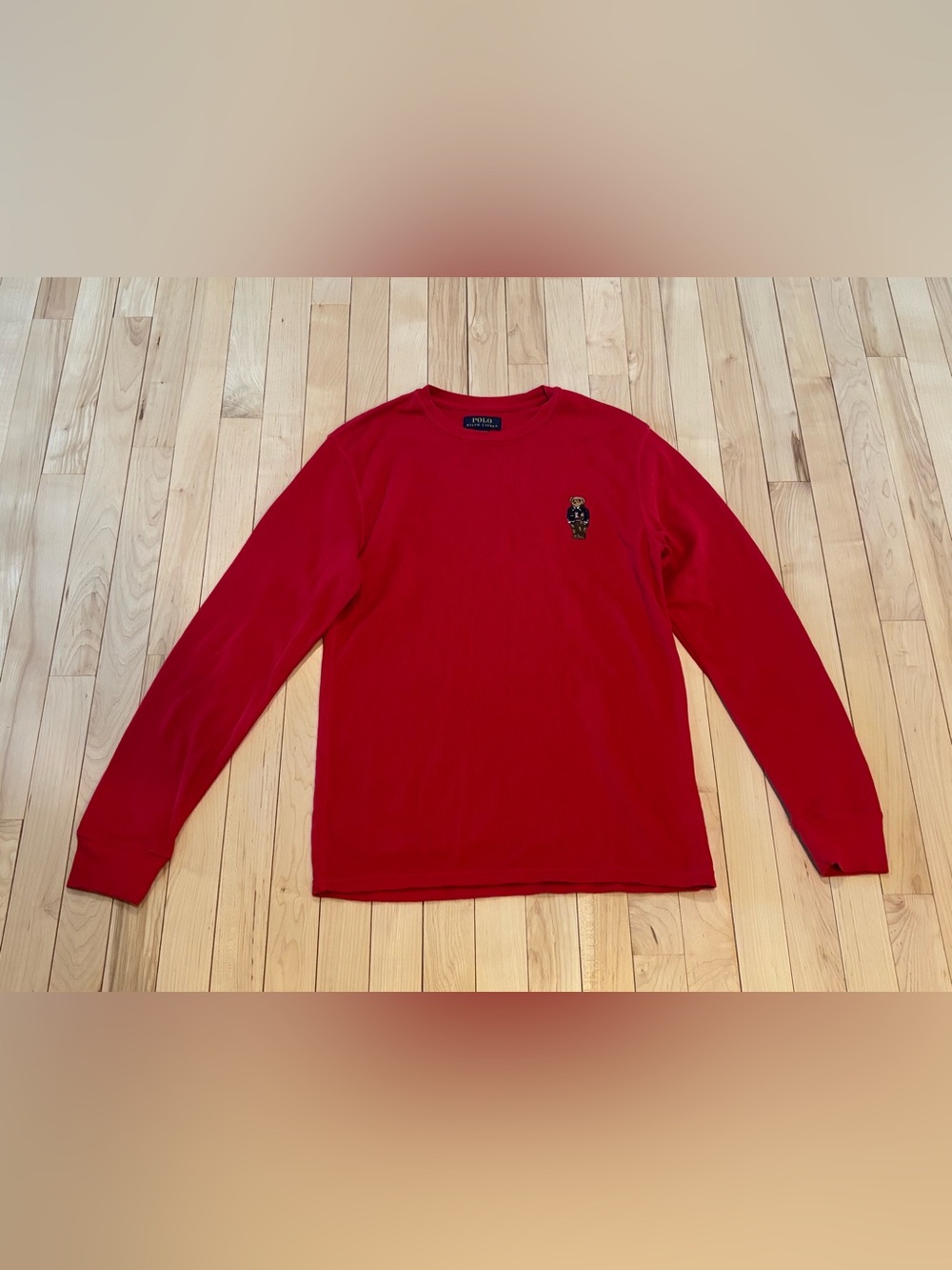 Polo Ralph Lauren Thermal Waffle-Knit Long-Sleeved Shirt Polo Bear Red Medium